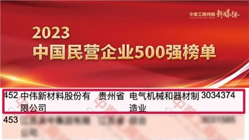 貴州兩家上榜企業(yè)之一！中偉股份首次躋身民營企業(yè)500強(qiáng)